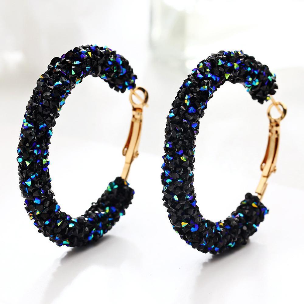 Crystaldust Hoop Earring With Gemstone  Crystals - Blue 18K Gold Plated Earring ITALY Made - FajarShuruqSA