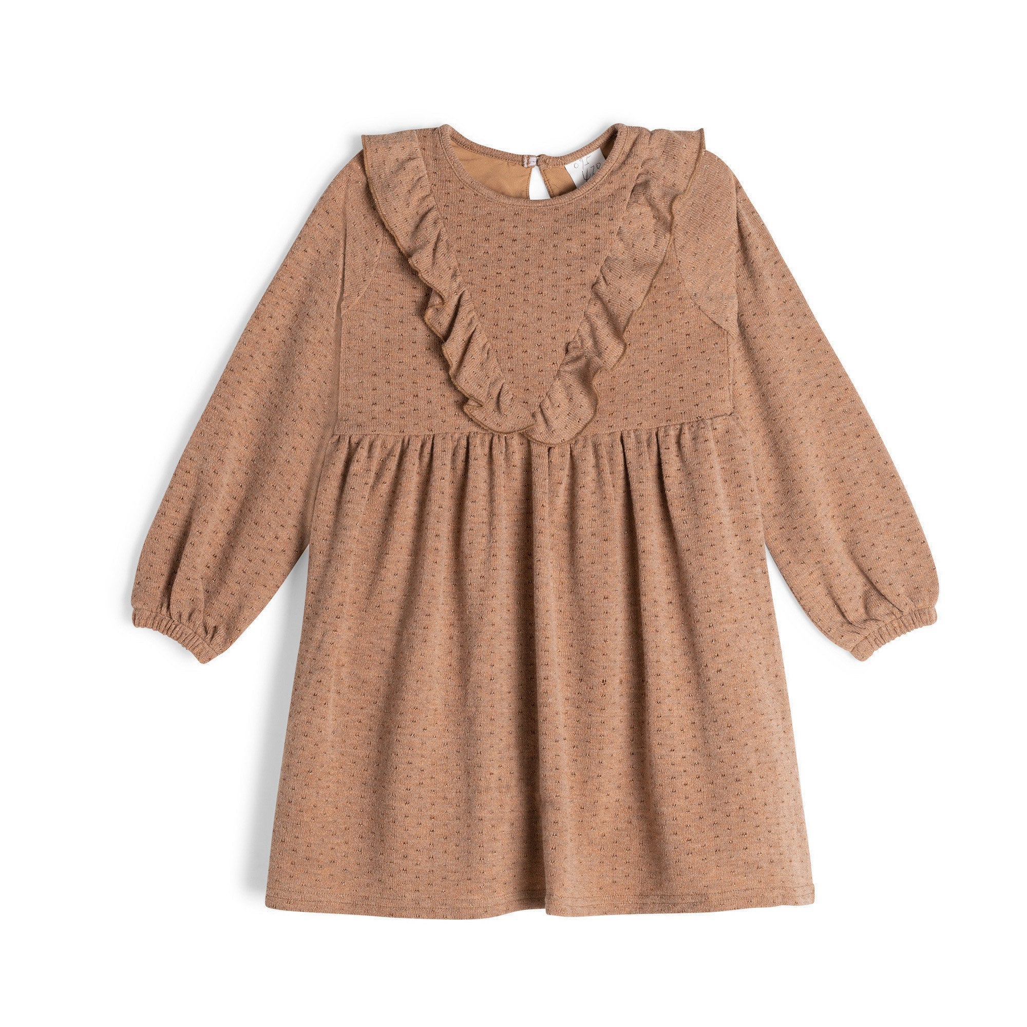 Long Sleeve Dress With Frill Beige