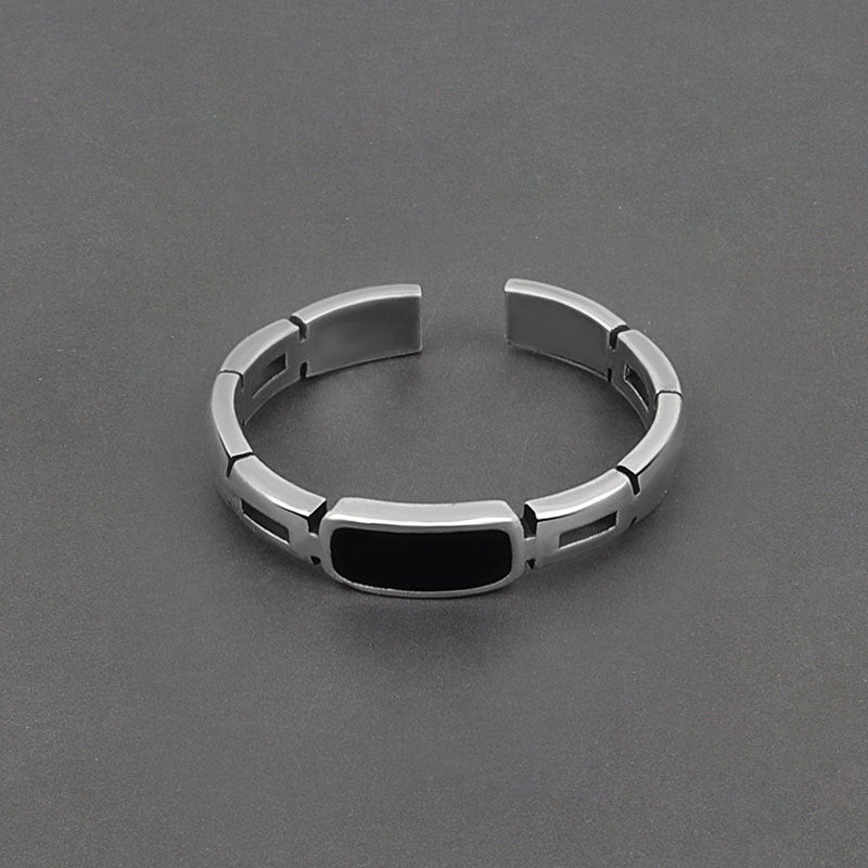 Silver Color Black Stone Ring
