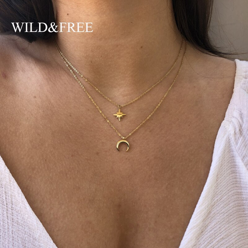 Wild & Free Moon Star  Stainless Steel Necklace