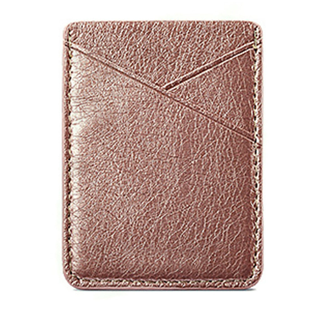 Double-deck Back Pocket Leather Stick On Inserting Mini Solid Phone Card Holder