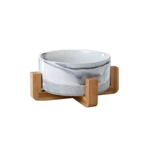 Ceramic Raised Cat Bowl With Wood Stand FajarShuruqSA