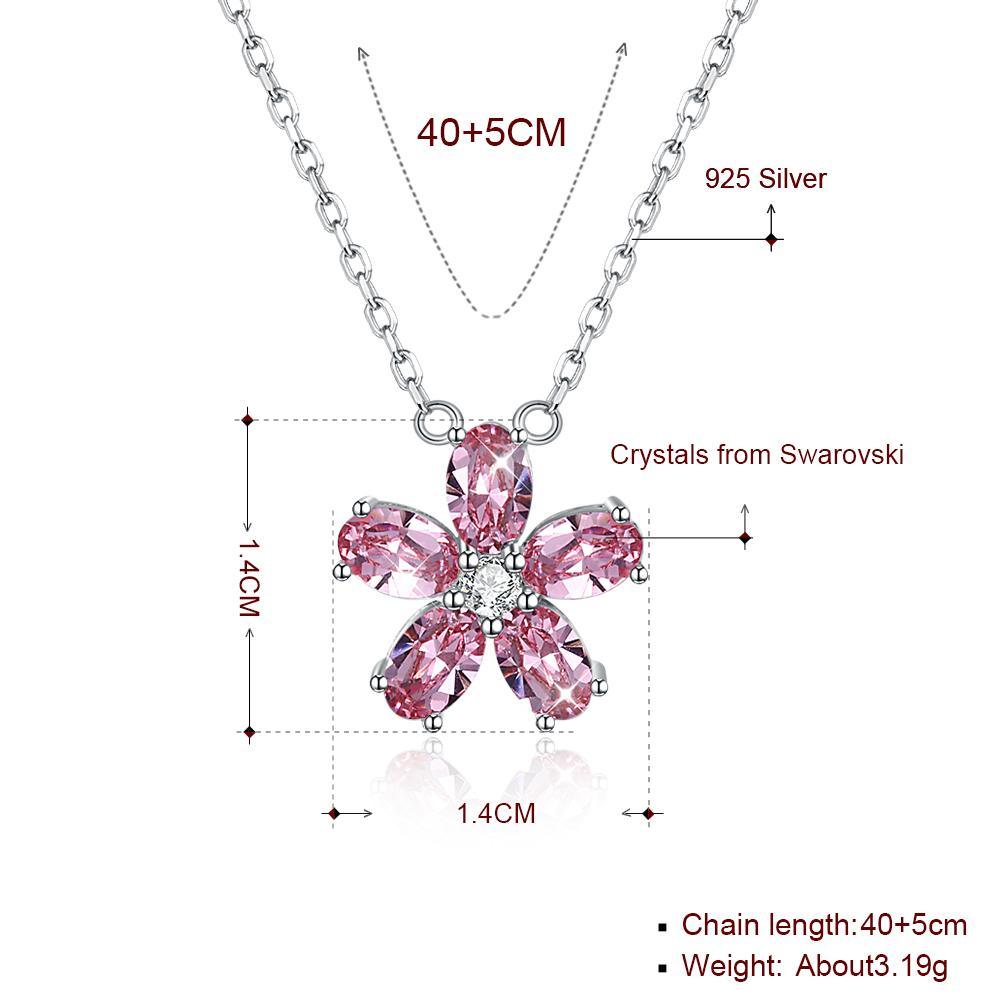 5 Pedal Flower Sterling Silver Necklace with  Crystals - FajarShuruqSA