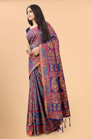 Women's Kalamkari Jacquard Cotton Saree With Blouse Piece Indian Sari Traditional Saree Wedding Dress Handmade Famous Actress Style Party Wear Free Size Ethenic Wear Clothes For Women - FajarShuruqSA