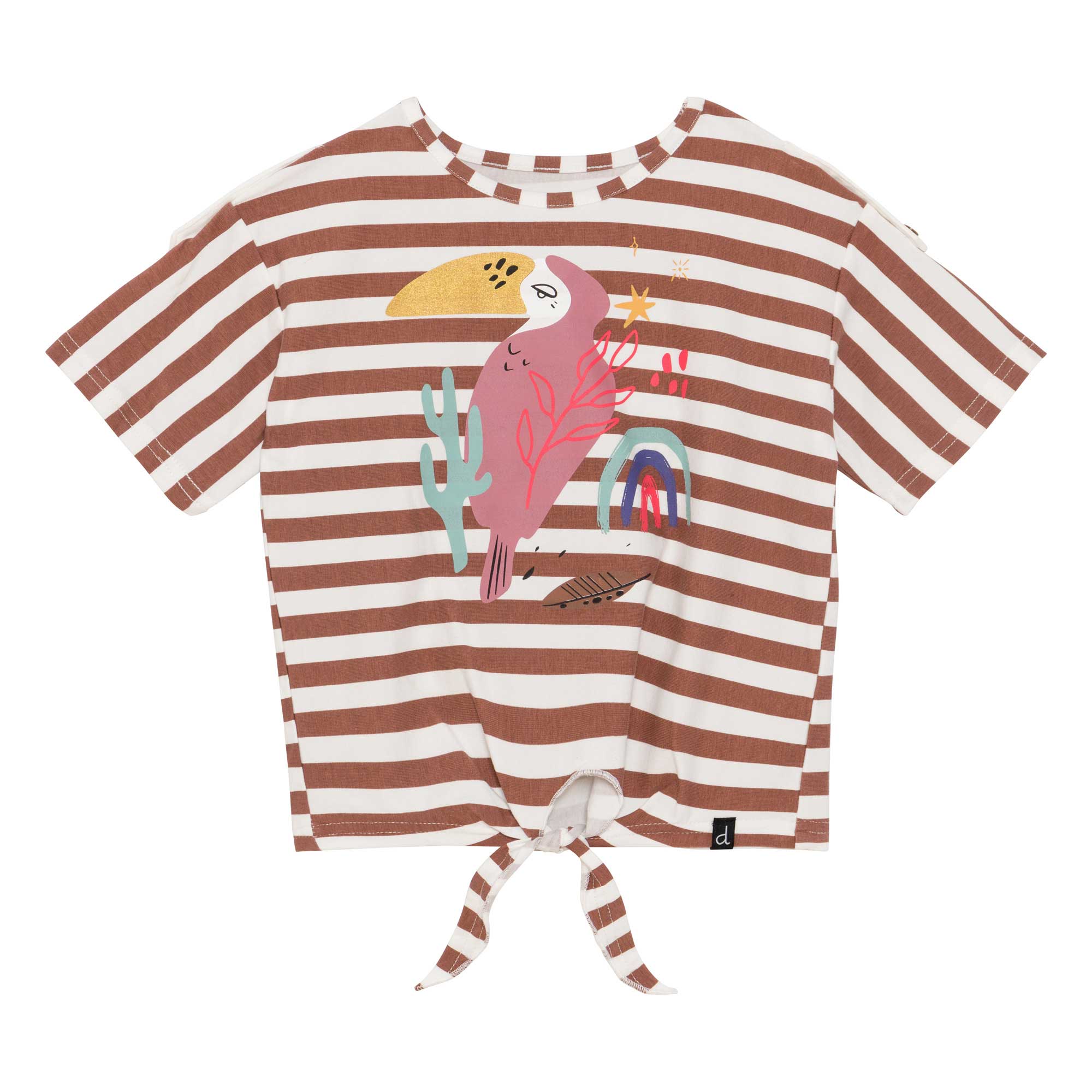Organic Cotton T-Shirt With Front Knot Copper Stripe