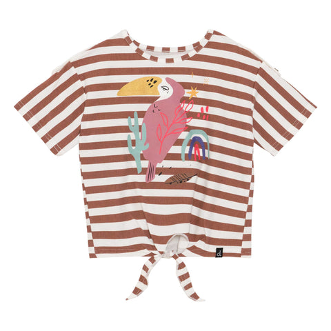 Organic Cotton T-Shirt With Front Knot Copper Stripe