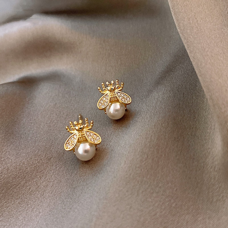 Honey Bee Pearl Earrings
