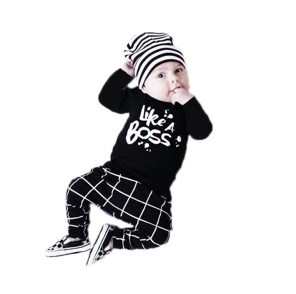 2018 Autumn style Baby Boy Girl Clothes Newborn Long-sleeved Letter Like A Boss T-shirt+Pants 2 Pcs/Suit Infant Clothing Set
