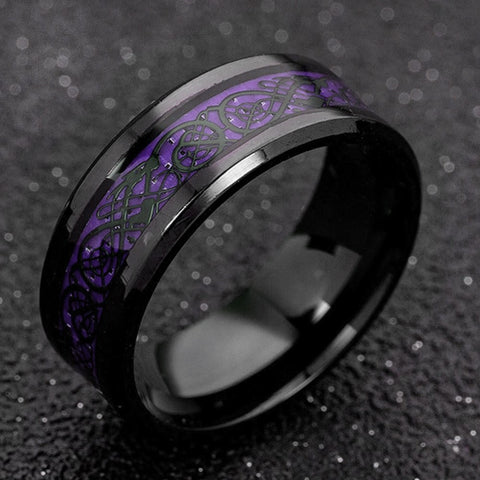 Stainless Steel Carbon Fiber Black Dragon Inlay Ring