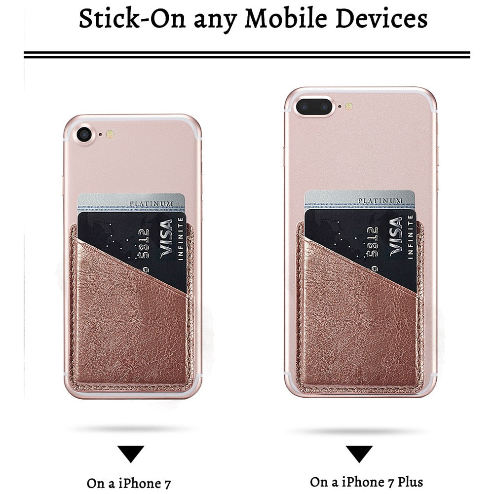 Double-deck Back Pocket Leather Stick On Inserting Mini Solid Phone Card Holder