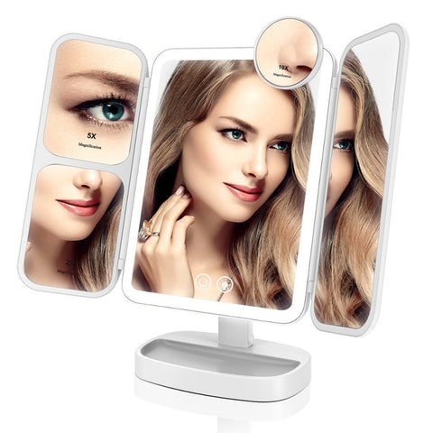 EASEHOLD 2x/5x/10x Magnifying Makeup Mirror Vanity 66 LEDs Rechargeable 3 Color Modes Adjustable 180 and 90 Degree Rotation - FajarShuruqSA