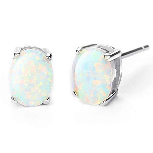 1.00 CTTW Oceanic Opal Oval Cut Studs in 14K White Gold ITALY Made - FajarShuruqSA