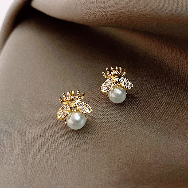 Honey Bee Pearl Earrings