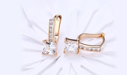 14K Gold Plating White Elements Sleek Lever back Earrings ITALY Made - FajarShuruqSA