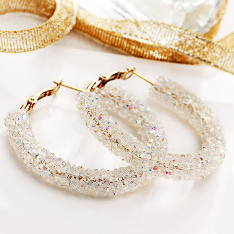 Crystaldust Hoop Earring With Gemstone  Crystals - White  18K Gold Plated Earring ITALY Made - FajarShuruqSA