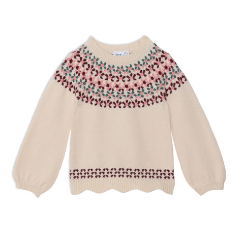 Knitted Long Sleeve Sweater Off White And Burgundy