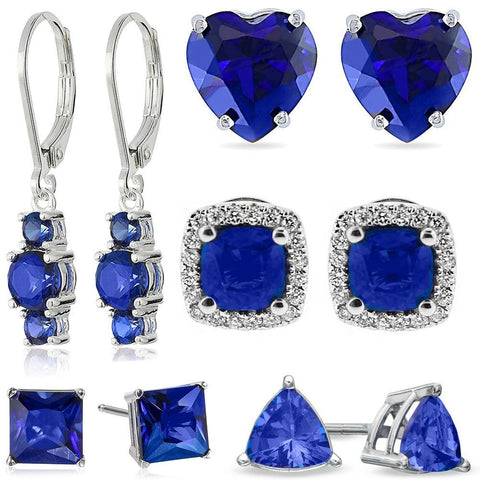 5 Piece Assorted Earring Set made With  Crystals with Luxe Box - Sapphire ITALY Made - FajarShuruqSA