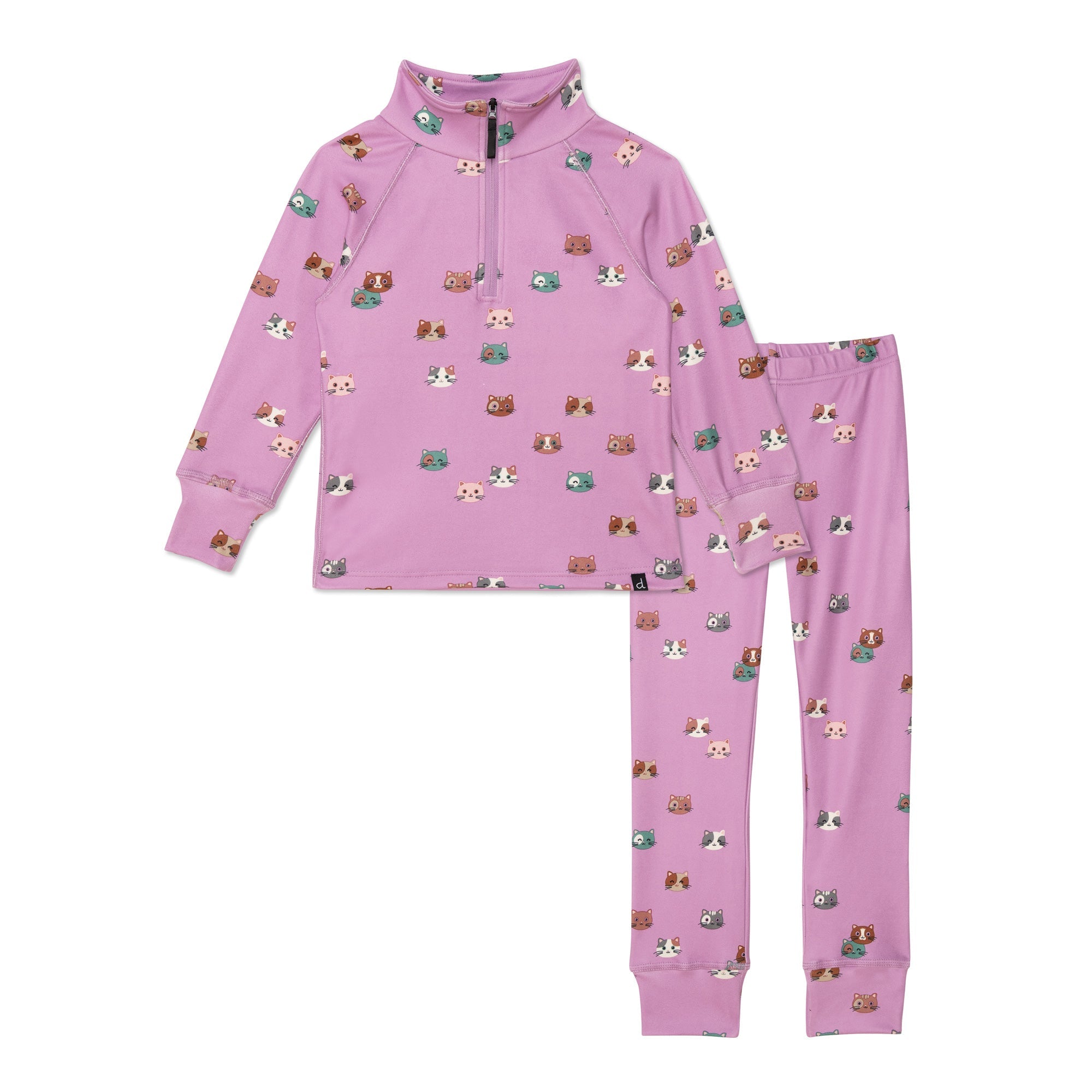 Two Piece Thermal Underwear Purple With Printed Little Cats