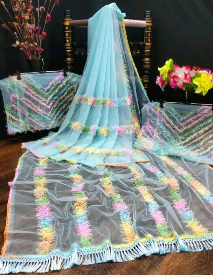 Women's Banarasi SilkPrinted Banarasi Net Saree For Women,Bollywood StylE Traditional Saree Wedding Dress Handmade Famous Actress Style Party Wear Free Size  Ethenic Wear Clothes For Women Embroidered - FajarShuruqSA