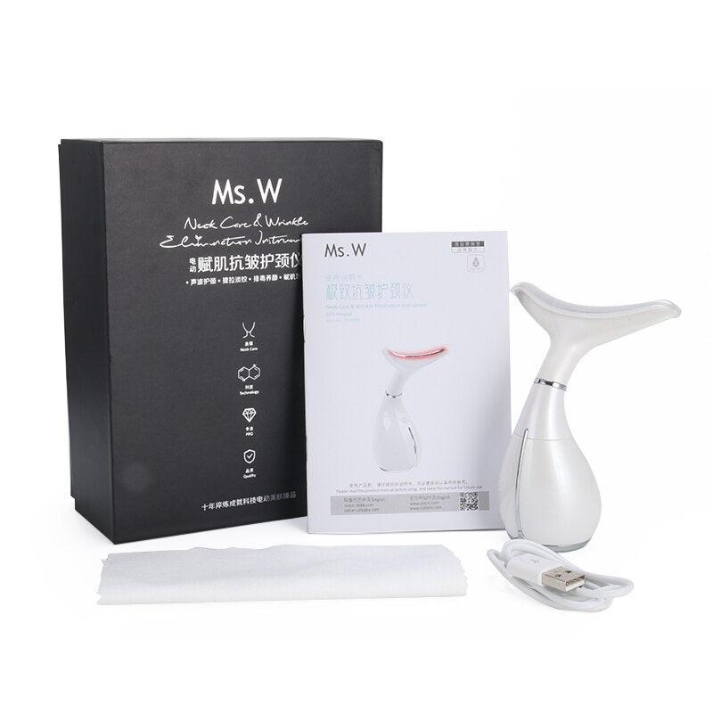 Ms.W 3 Color LED Light Anti-wrinkle Neck Vibration Massager Device - FajarShuruqSA