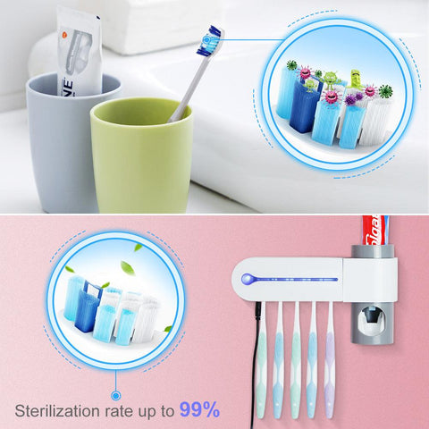Support Dropshipping 2 in 1 UV Light Ultraviolet Toothbrush Sterilizer  Automatic Toothpaste Dispenser Toothbrush Holder Home - FajarShuruqSA