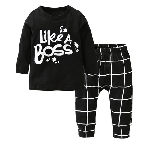 2018 Autumn style Baby Boy Girl Clothes Newborn Long-sleeved Letter Like A Boss T-shirt+Pants 2 Pcs/Suit Infant Clothing Set