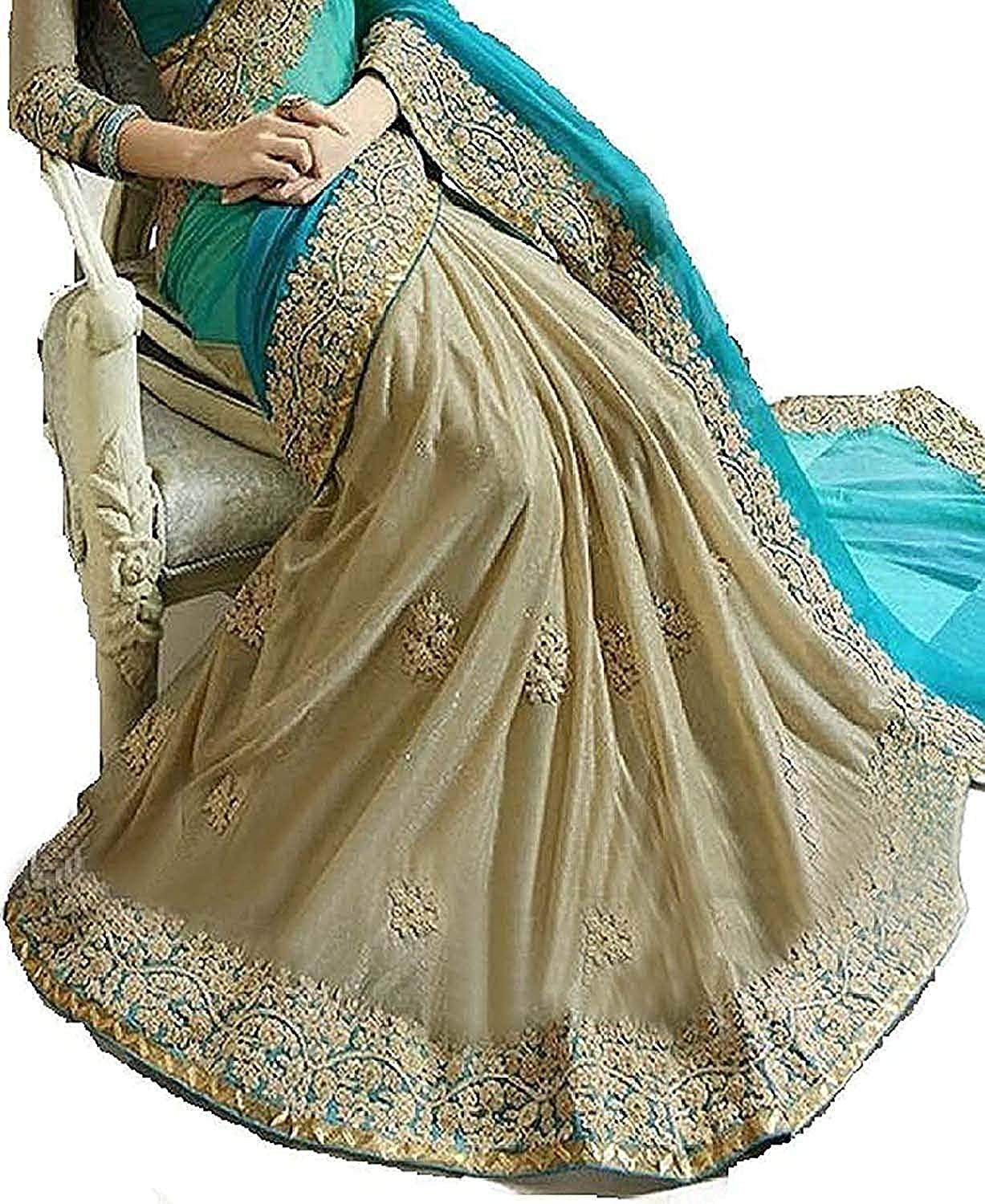 Women Bollywood Style Lycra Saree With Blouse Piece Indian Traditional Saree Wedding Dress Handmade Famous Actress Style Party Wear Free Size  Ethenic Wear Clothes For Women Embroidered - FajarShuruqSA