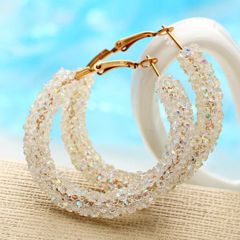 Crystaldust Hoop Earring With Gemstone  Crystals - White  18K Gold Plated Earring ITALY Made - FajarShuruqSA