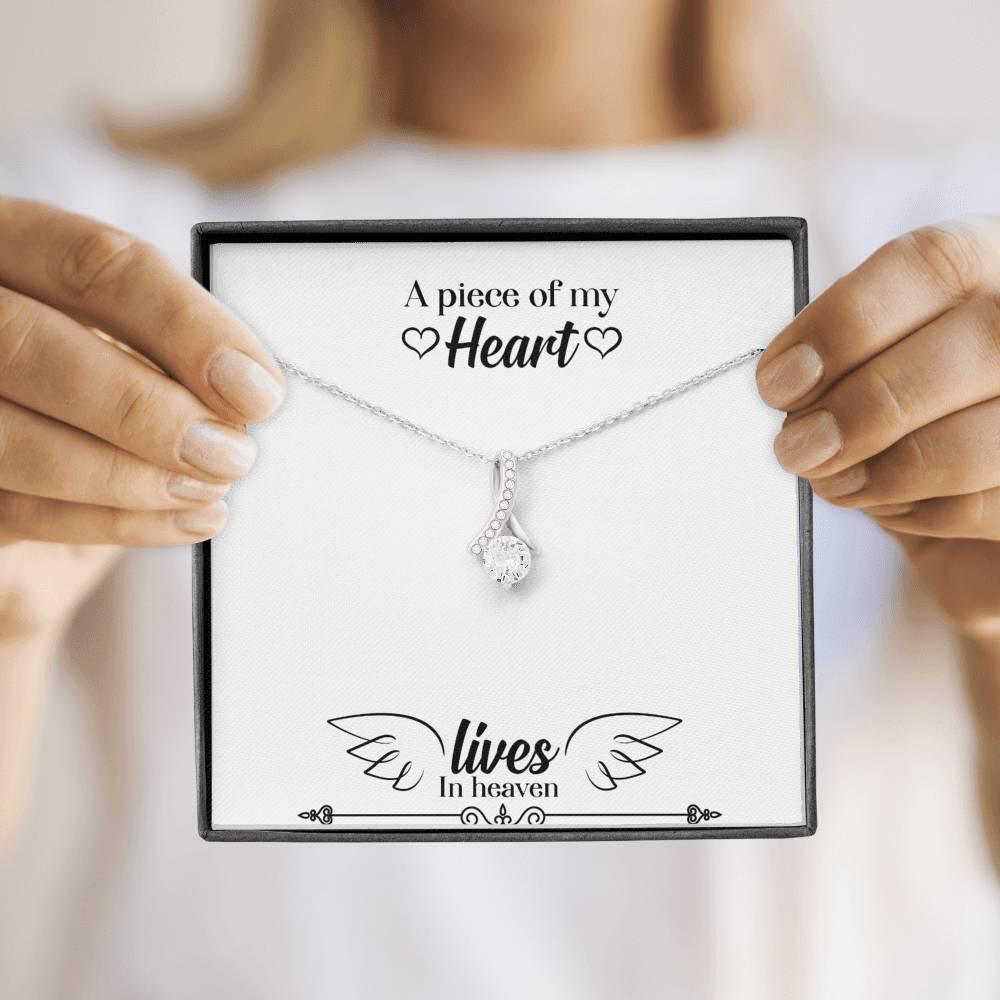 CARD#62-A_piece_of_my_heart_text 18K White Gold Plated Ribbon Love Necklace made with  Crystals - FajarShuruqSA
