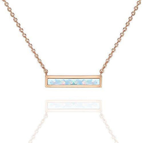 Bohemian Design Simulated Opal Bar Necklace in 18K Gold - 2 Styles ITALY Made - FajarShuruqSA