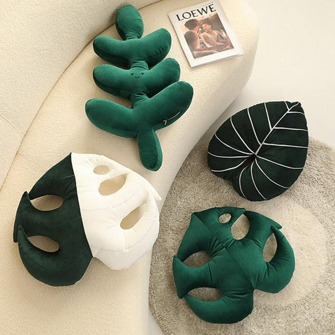 Green Leaf Plush Pillows - FajarShuruqSA