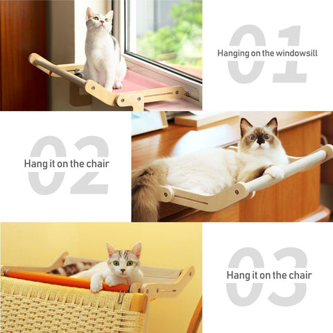 Mewoofun Sturdy Cat Window Perch Wooden Assembly Hanging Bed Cotton Canvas Easy Washable Multi-Ply Plywood Hot Selling Hammock - FajarShuruqSA