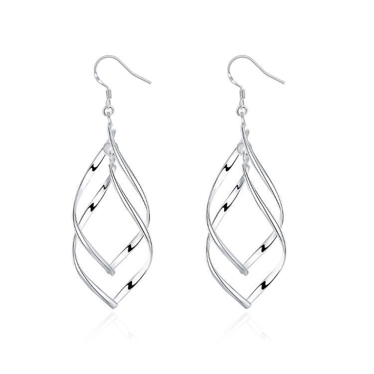 Silver Spiral Hook Earrings Set in 18K White Gold Plated ( 3 Color Available) ITALY Made - FajarShuruqSA